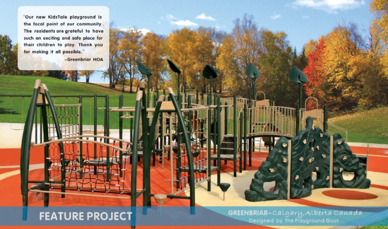 The new KidsTale playground is the focal point of the Greenbriar Homeowners community in Calgary, Alberta. The residents are grateful to have such an exciting and safe place for their children to play.